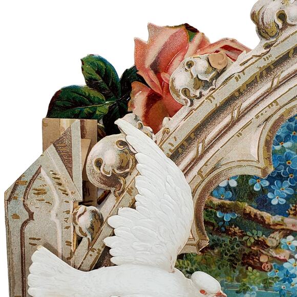 Victorian Antique Vintage Germany Diecut Fold Out Garden Scene Valentines Card - Picture 10 of 16